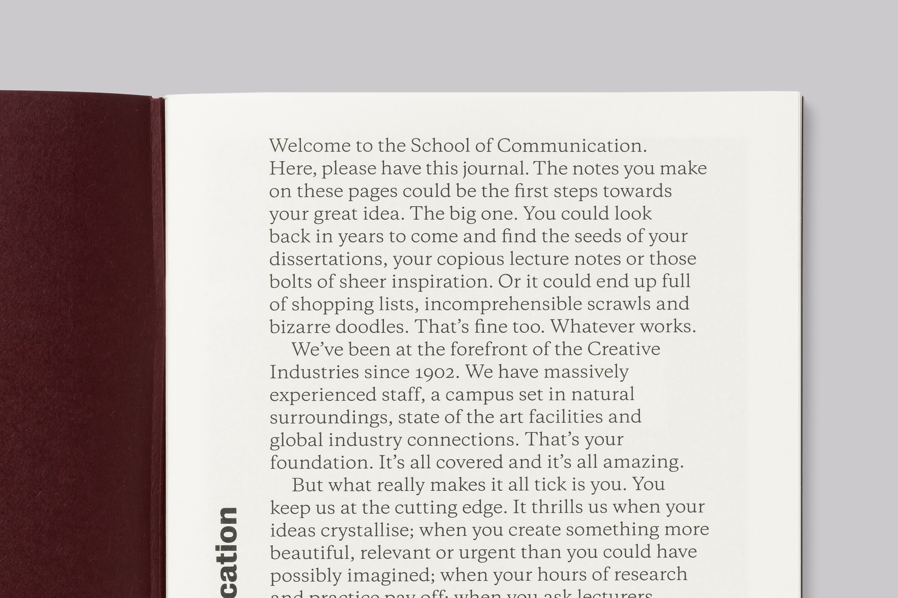 Notebook design, produced for Falmouth University to celebrate the new School of Communication.