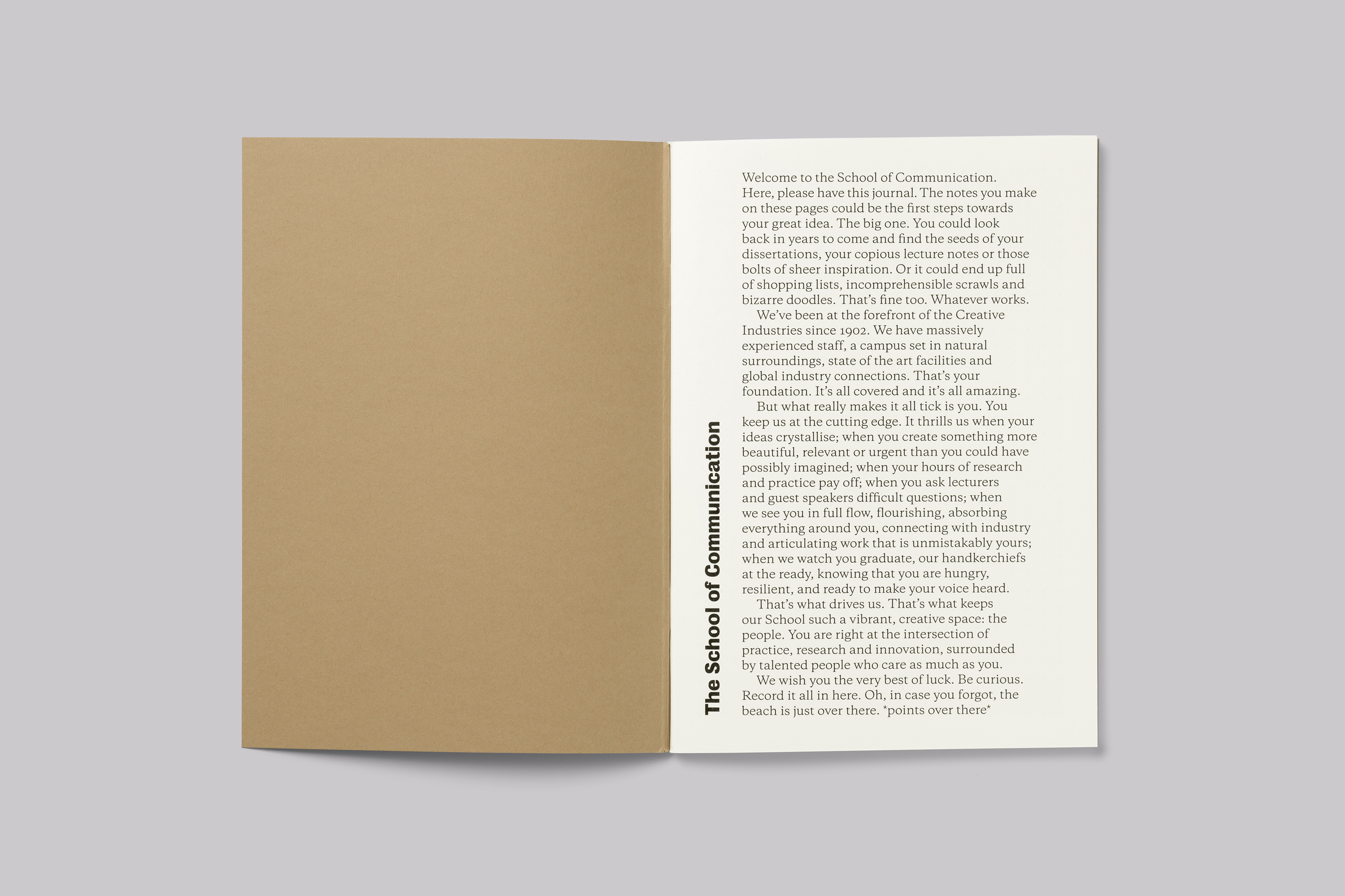 Notebook design, produced for Falmouth University to celebrate the new School of Communication.