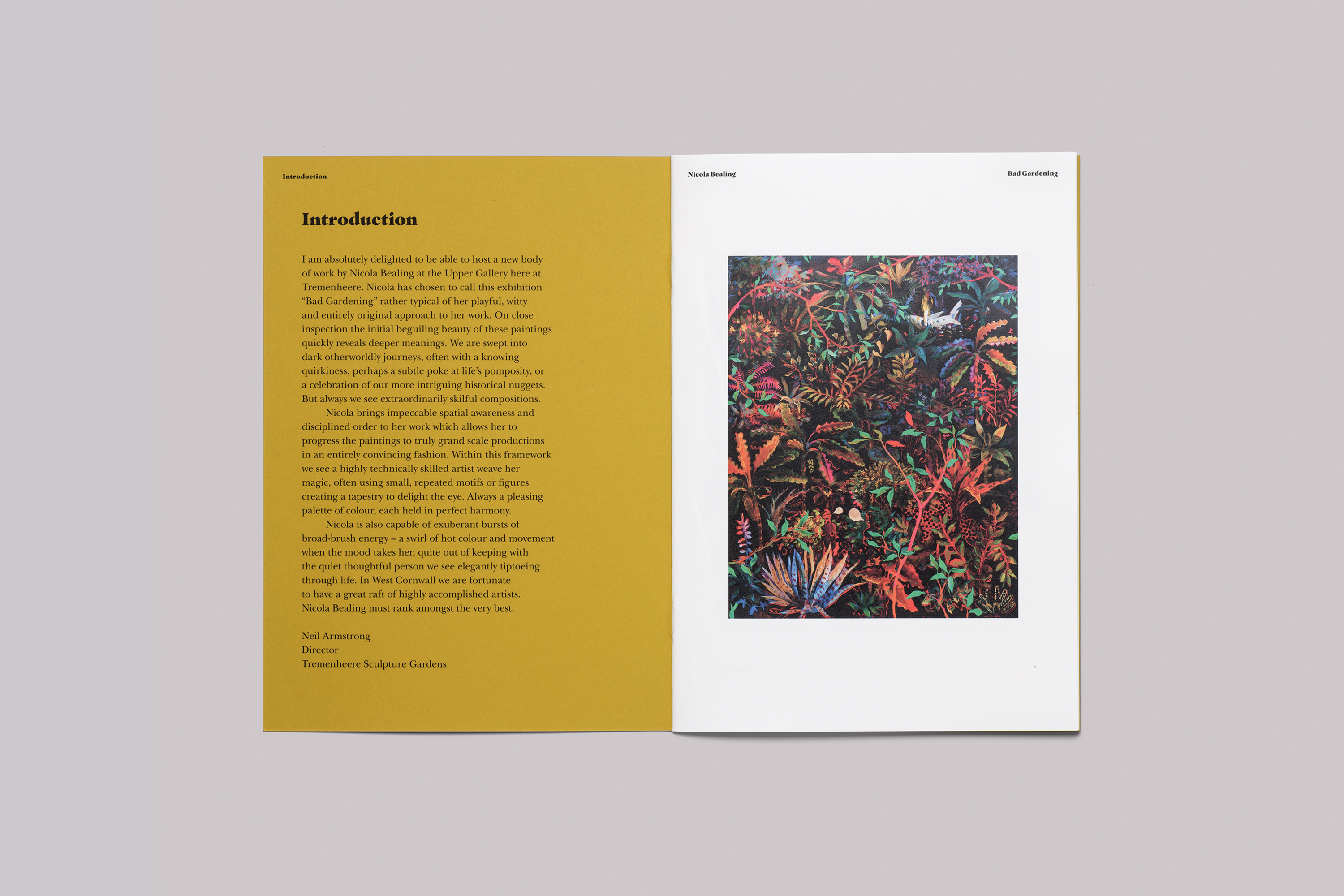 Exhibition catalogue design for Nicola Bealing Bad Gardening at Tremenheere Sculpture Gardens, in Cornwall