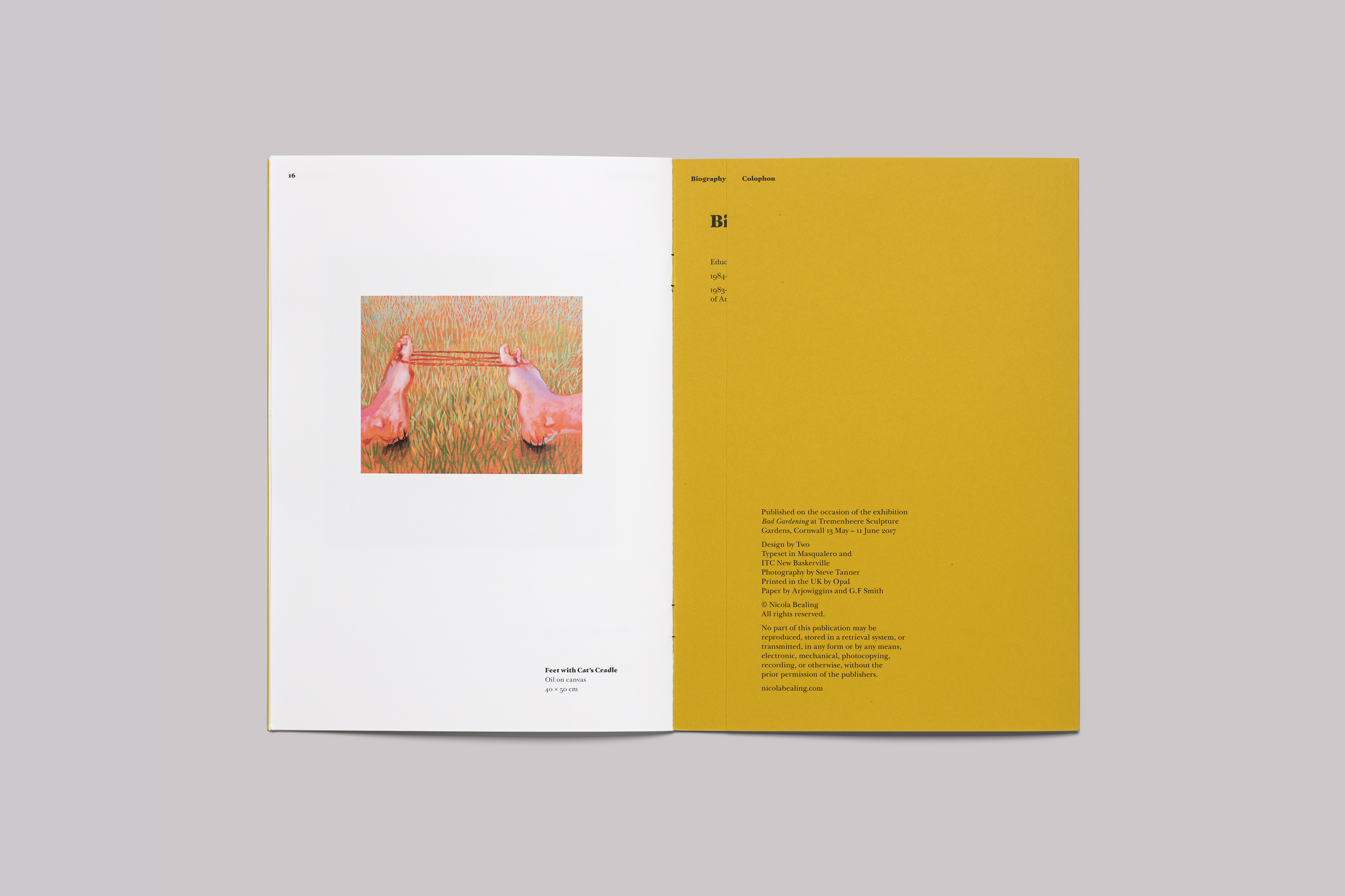 Exhibition catalogue design for Nicola Bealing Bad Gardening at Tremenheere Sculpture Gardens, in Cornwall