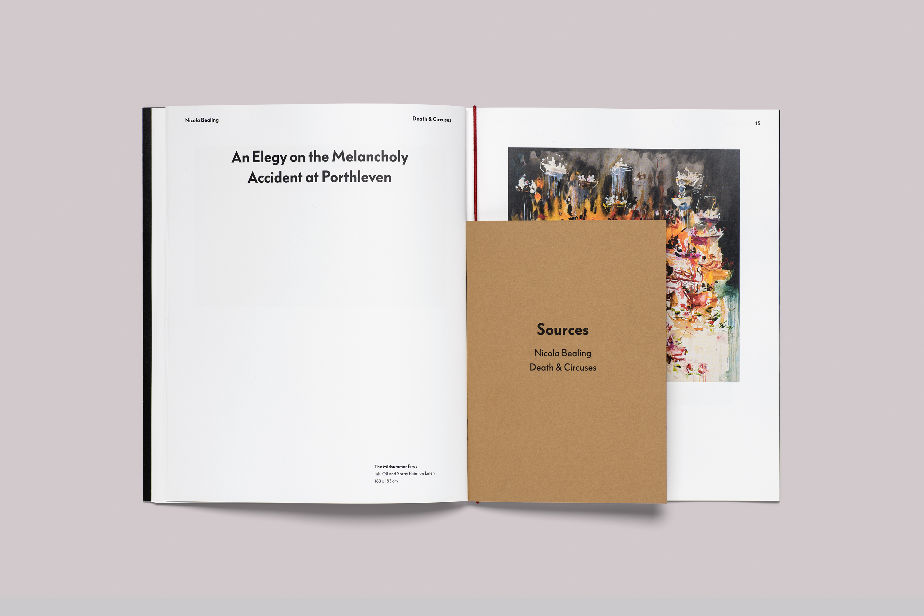 Exhibition catalogue design on the occasion of Nicola Bealing Death & Circuses, presented at Kestle Barton, on the Lizard, in Cornwall.