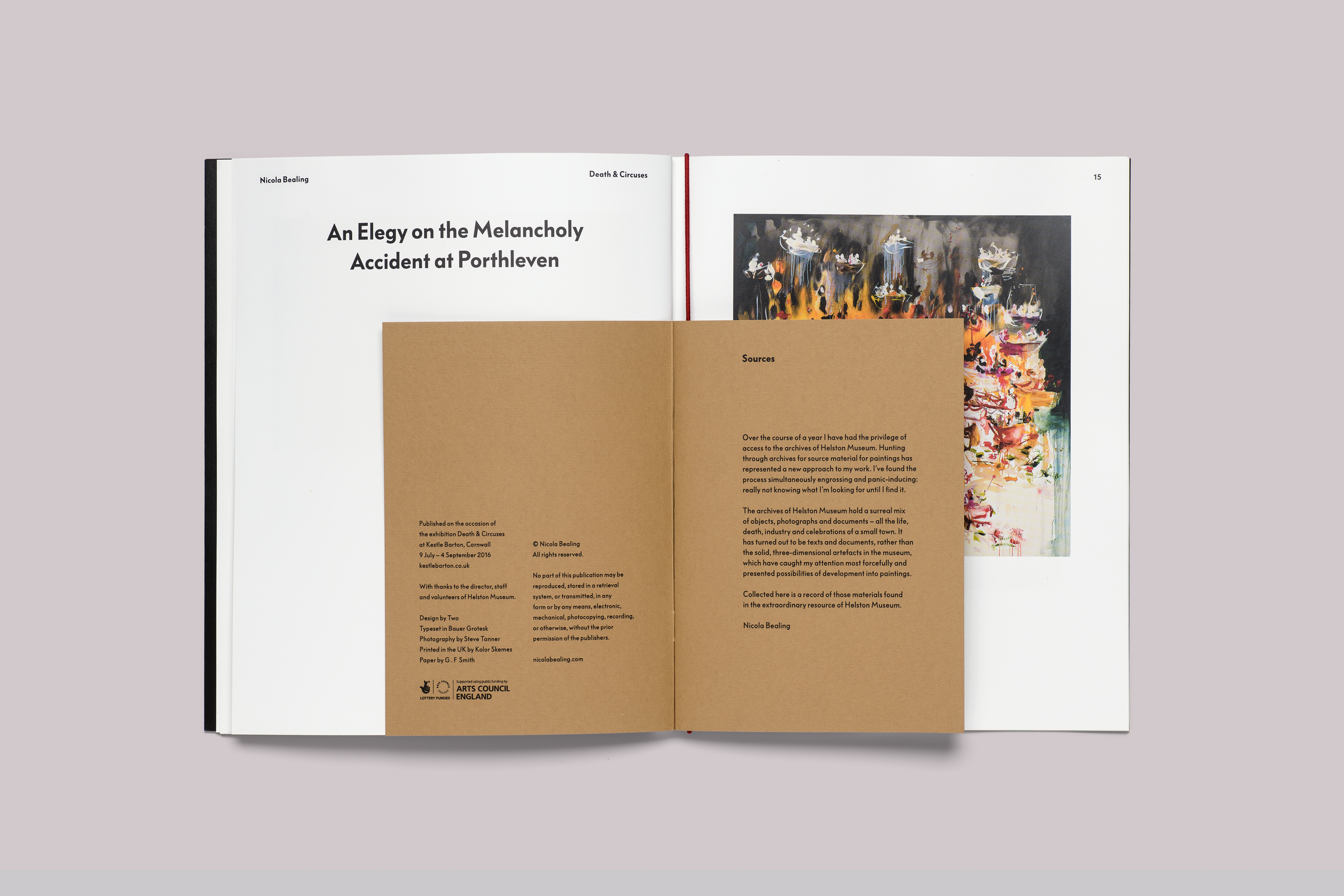 Exhibition catalogue design on the occasion of Nicola Bealing Death & Circuses, presented at Kestle Barton, on the Lizard, in Cornwall.