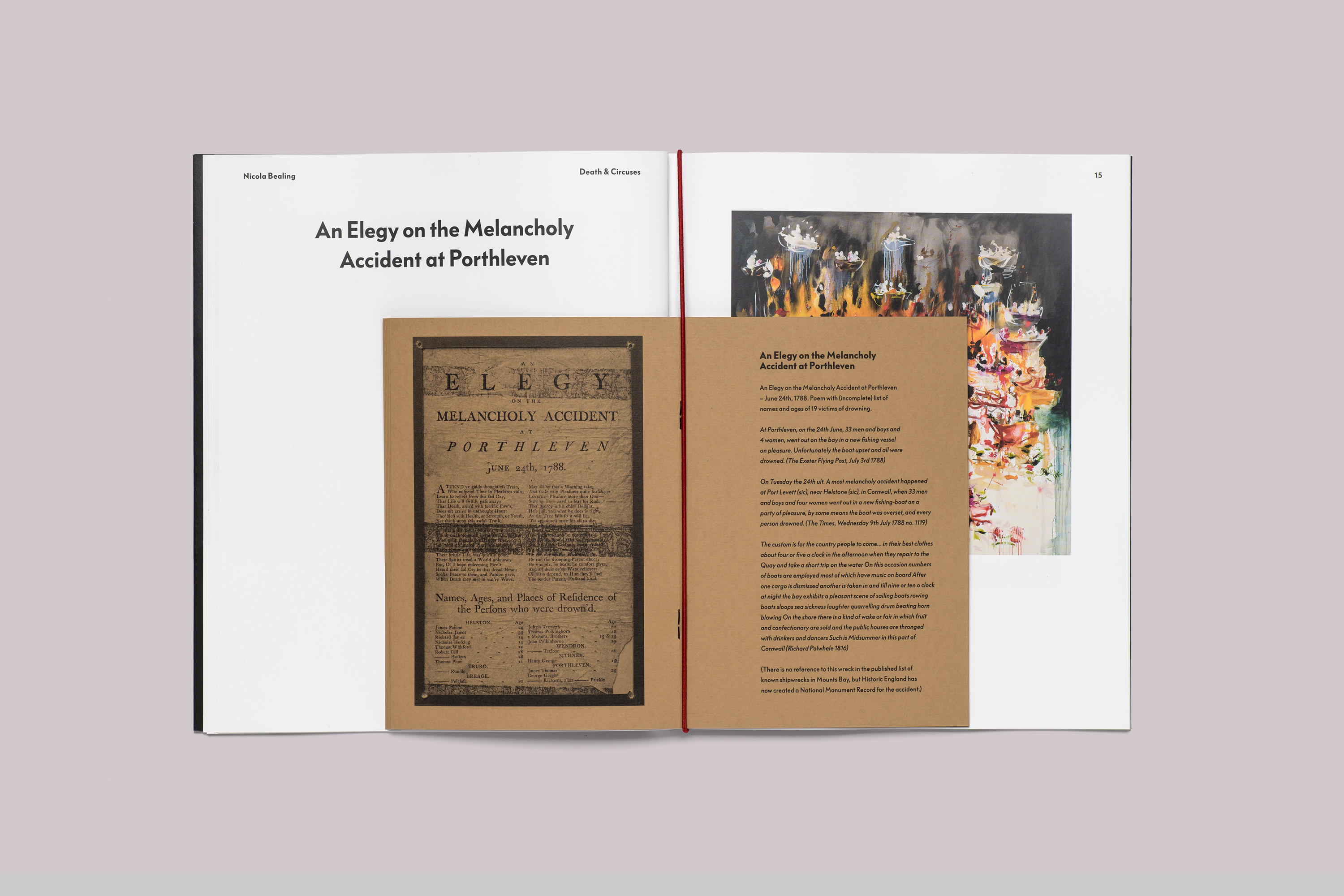 Exhibition catalogue design on the occasion of Nicola Bealing Death & Circuses, presented at Kestle Barton, on the Lizard, in Cornwall.