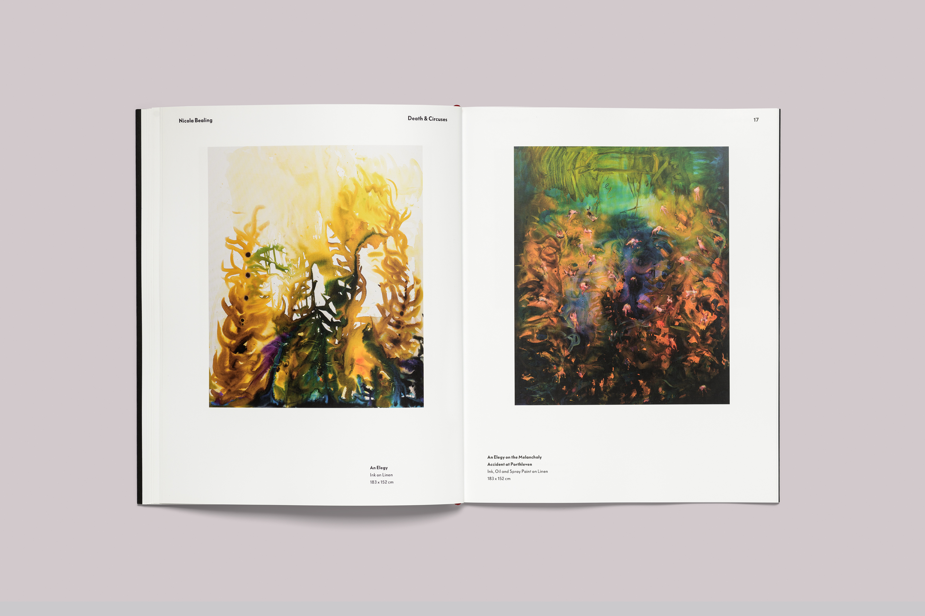 Exhibition catalogue design on the occasion of Nicola Bealing Death & Circuses, presented at Kestle Barton, on the Lizard, in Cornwall.