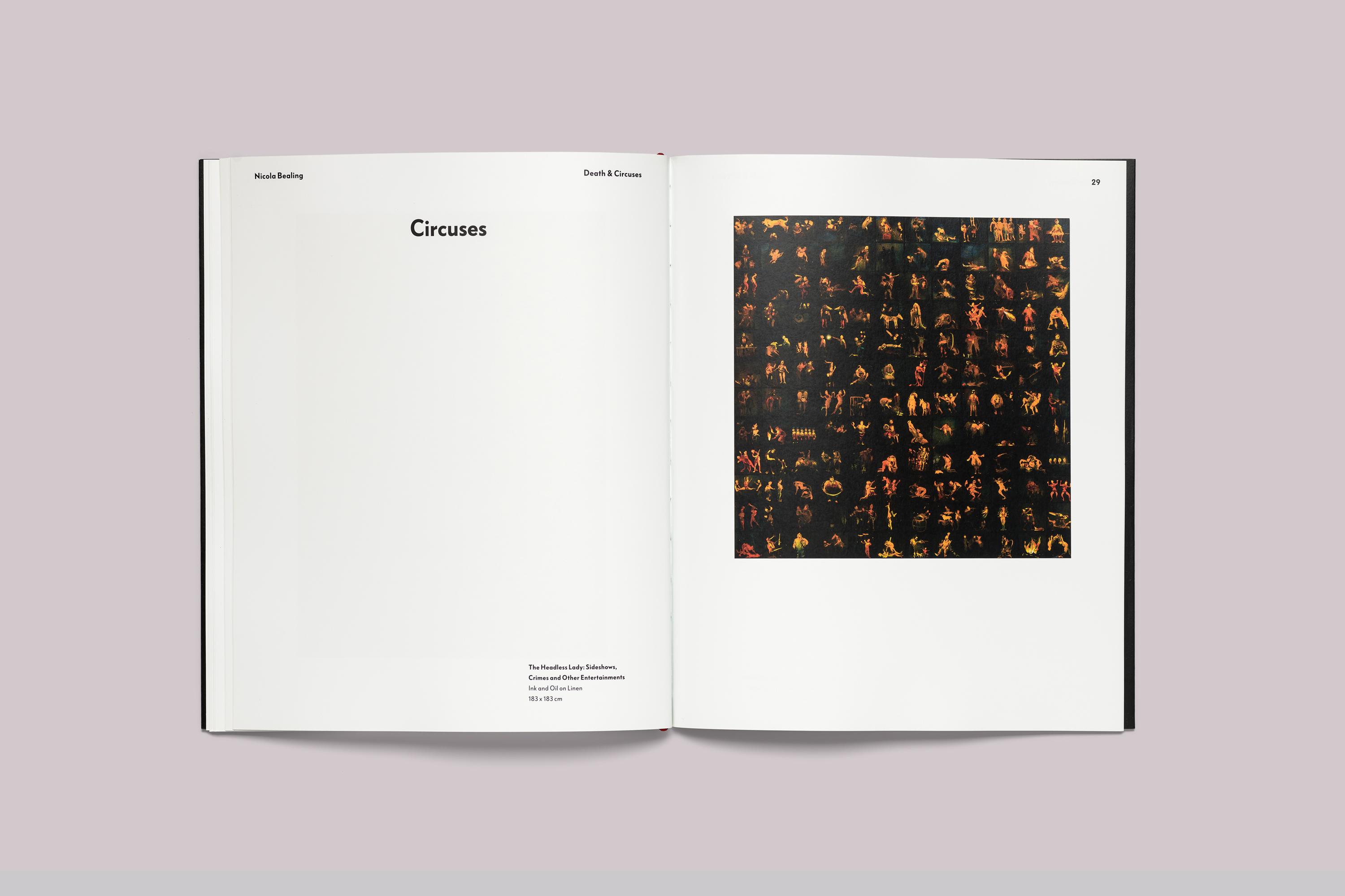 Exhibition catalogue design on the occasion of Nicola Bealing Death & Circuses, presented at Kestle Barton, on the Lizard, in Cornwall.