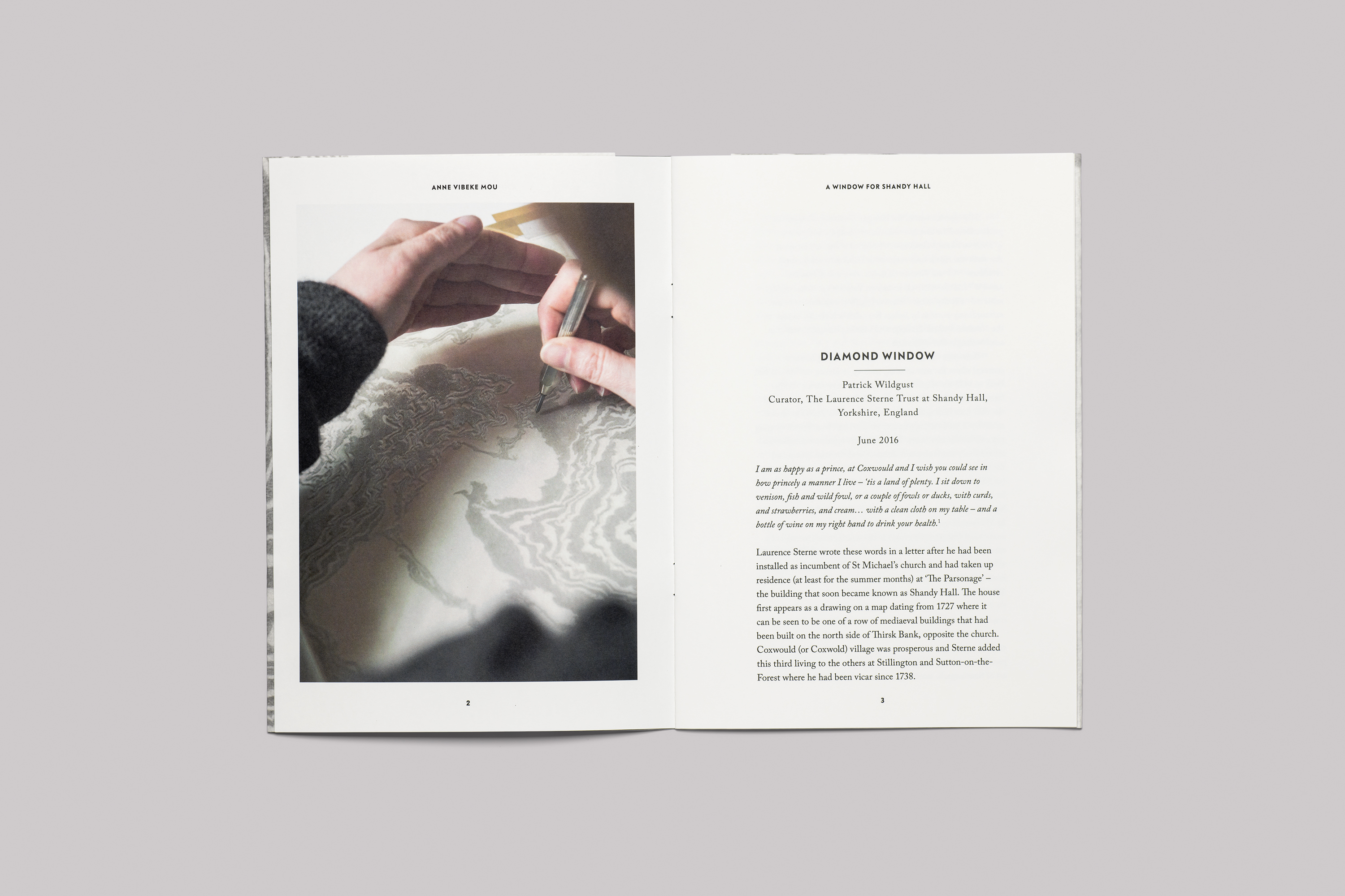 Publication and Catalogue Design for Anne Vibeke Mou, A Window for Shandy Hall