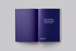 Publication design celebrating the installation of Chancellor Dawn French at Falmouth University
