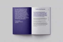 Publication design celebrating the installation of Chancellor Dawn French at Falmouth University