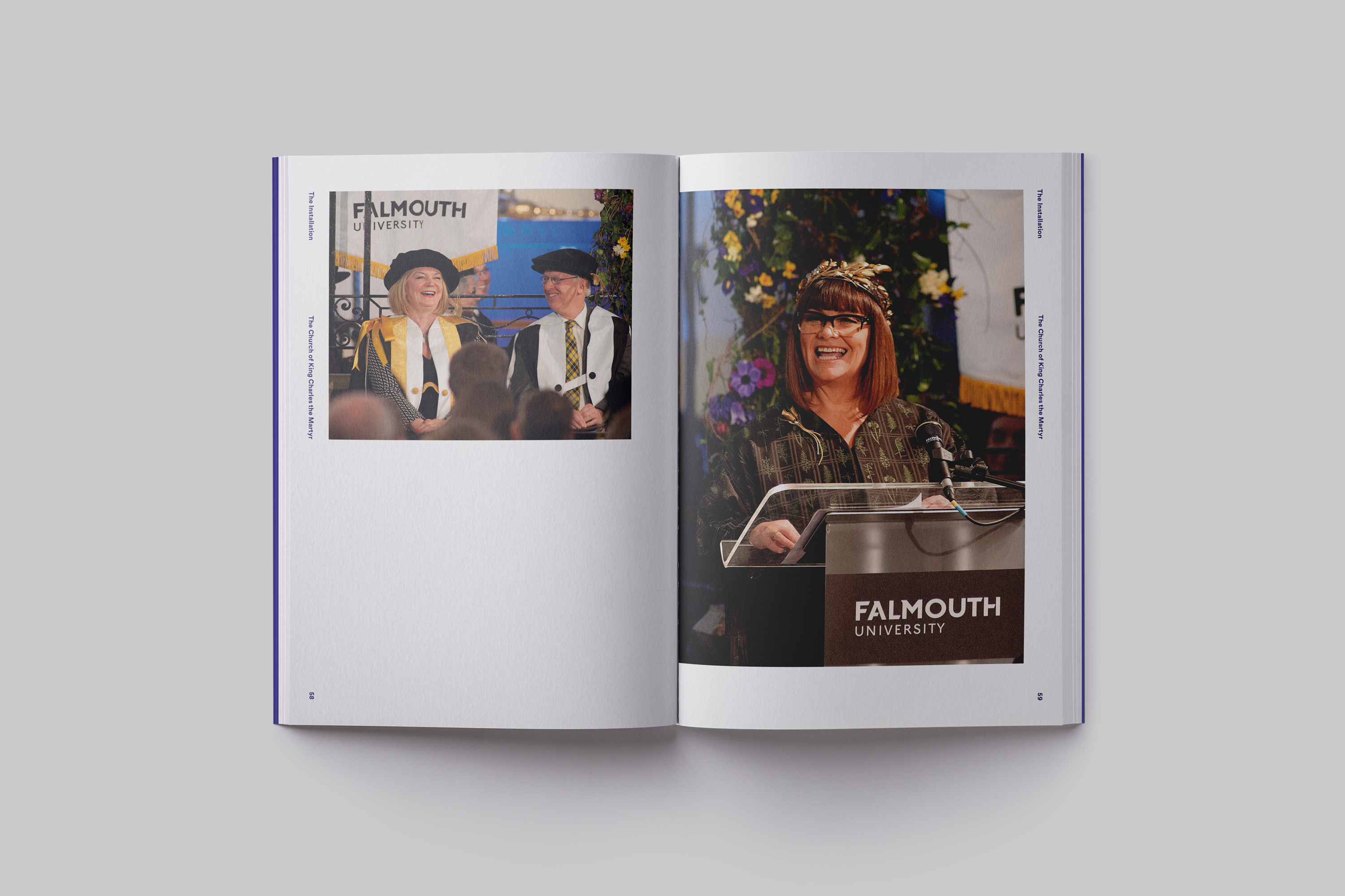 Publication design celebrating the installation of Chancellor Dawn French at Falmouth University