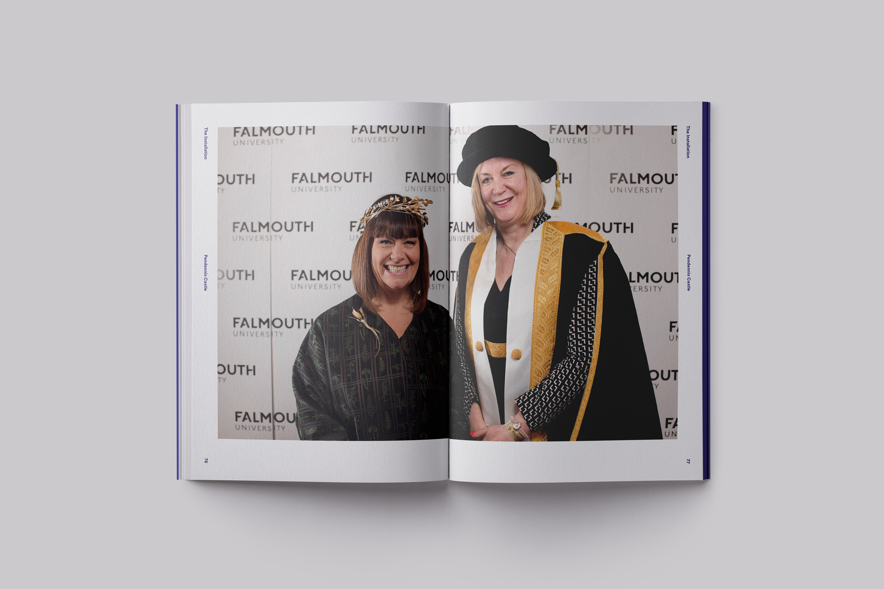Publication design celebrating the installation of Chancellor Dawn French at Falmouth University