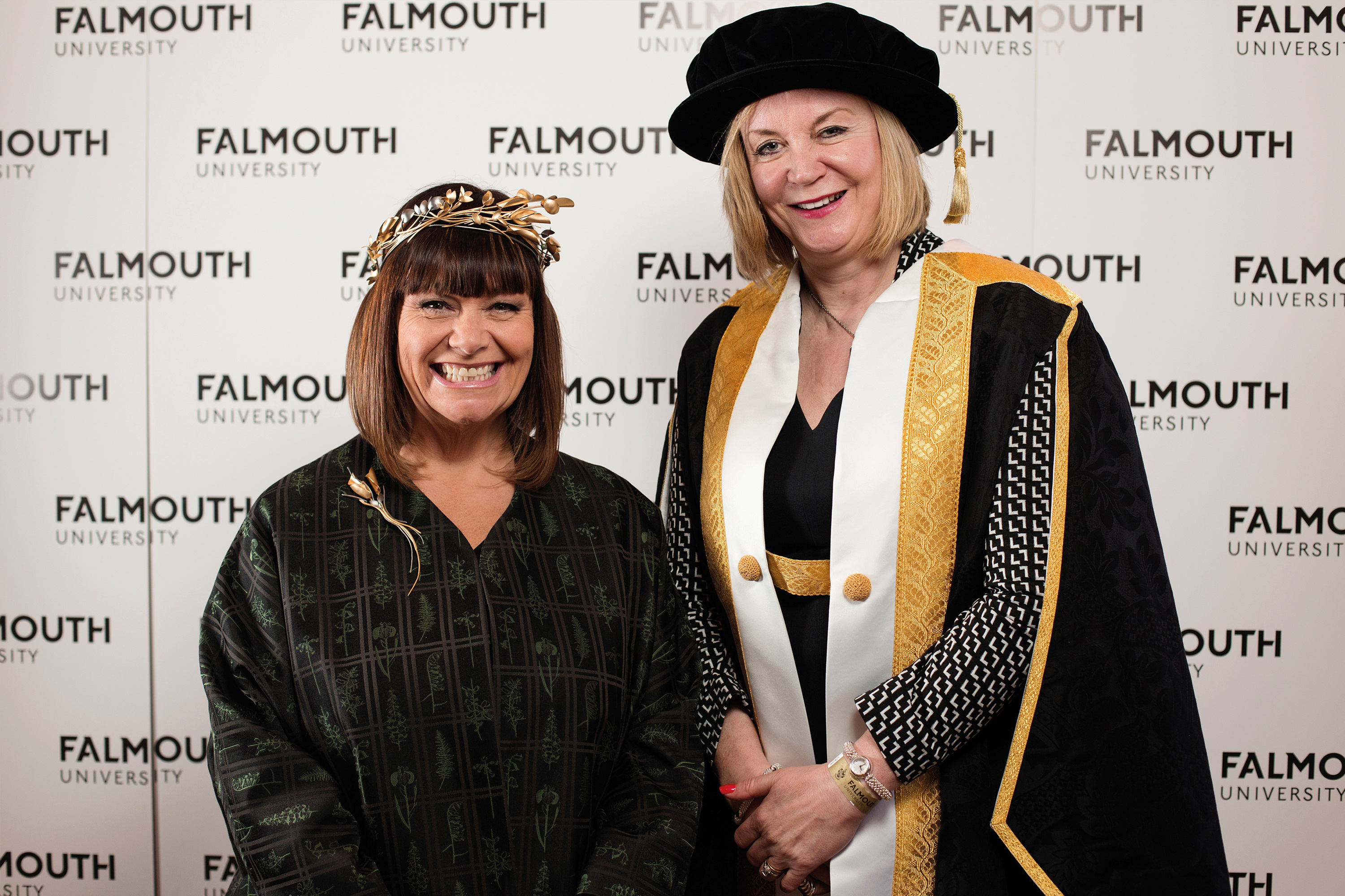 Publication design celebrating the installation of Chancellor Dawn French at Falmouth University