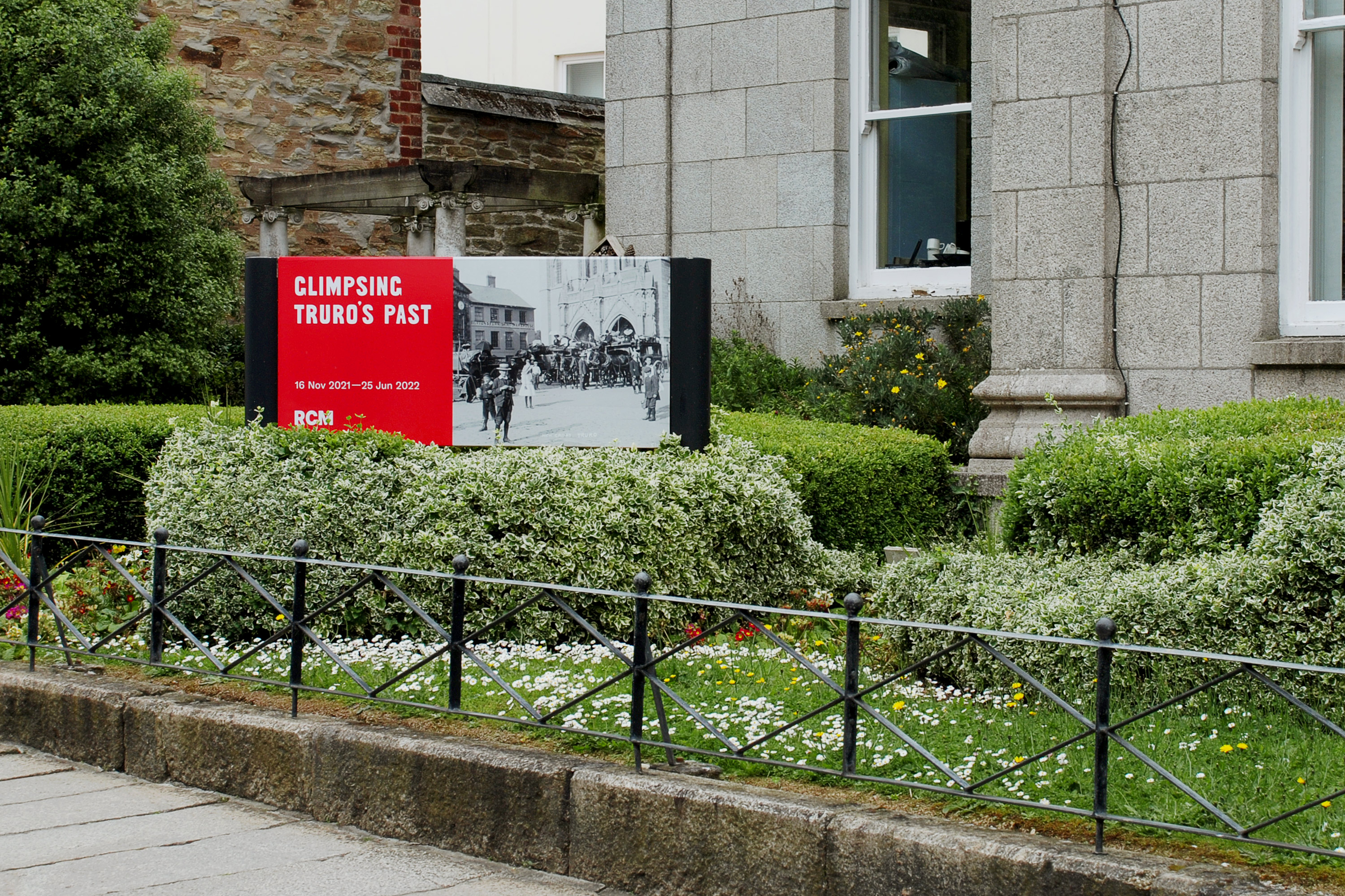 External sign design and custom typeface design for Glimpsing Truro’s Past at Royal Cornwall Museum, Truro, Cornwall, UK