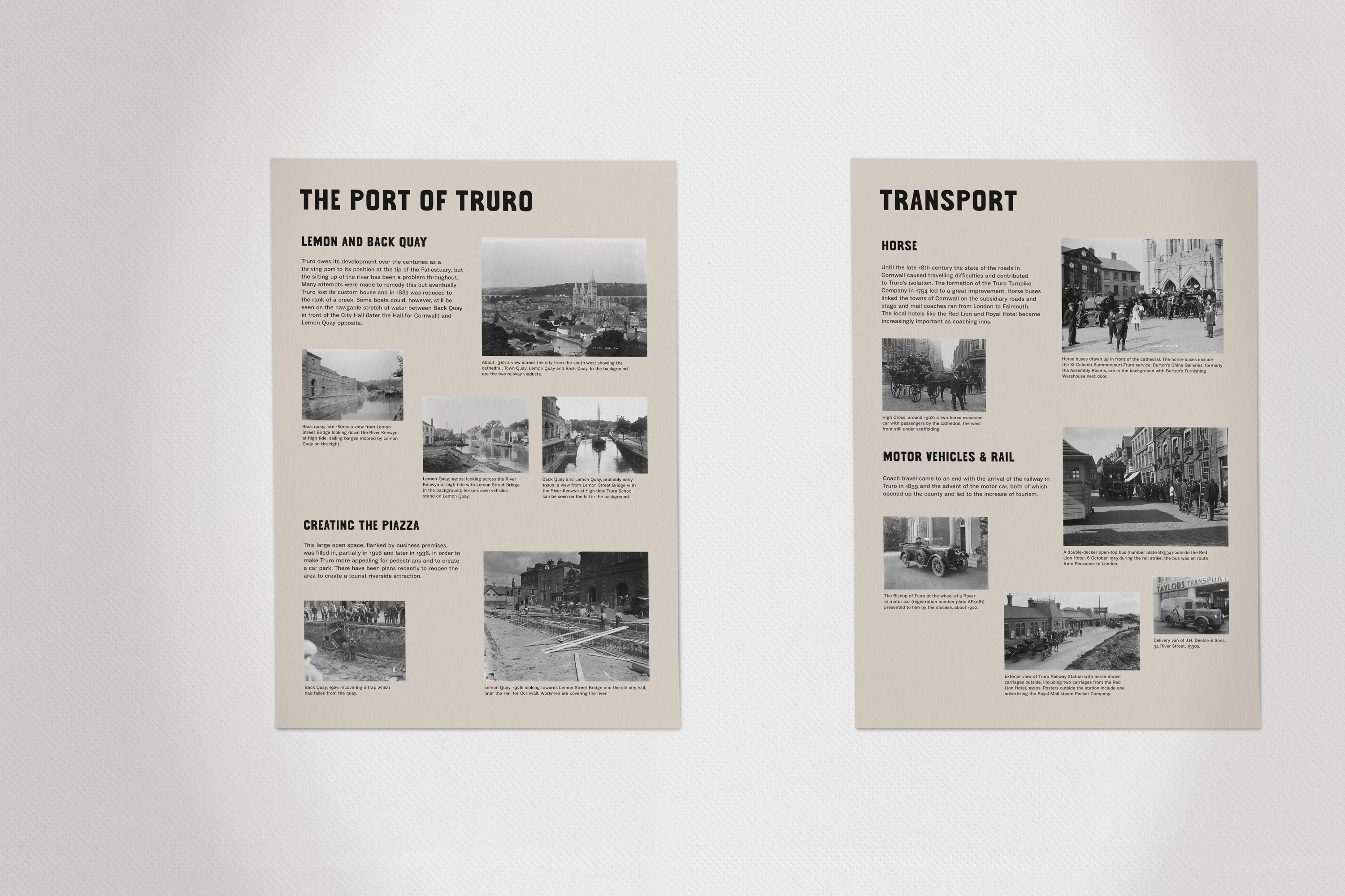 Exhibition design and custom typeface design for Glimpsing Truro’s Past at Royal Cornwall Museum, Truro, Cornwall, UK