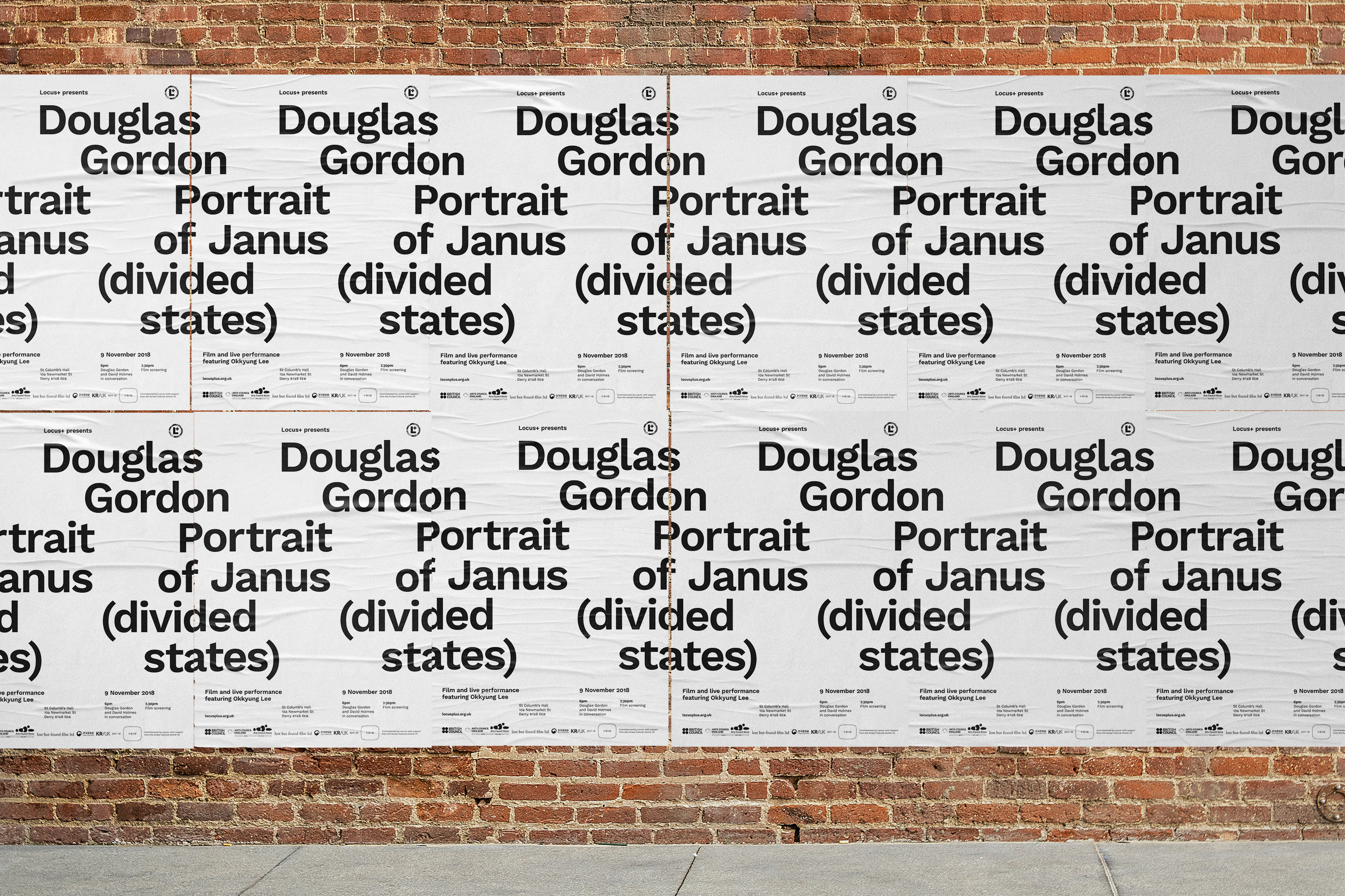 Poster design for Douglas Gordon Portrait of Janus (divided states), commissioned by Locus+