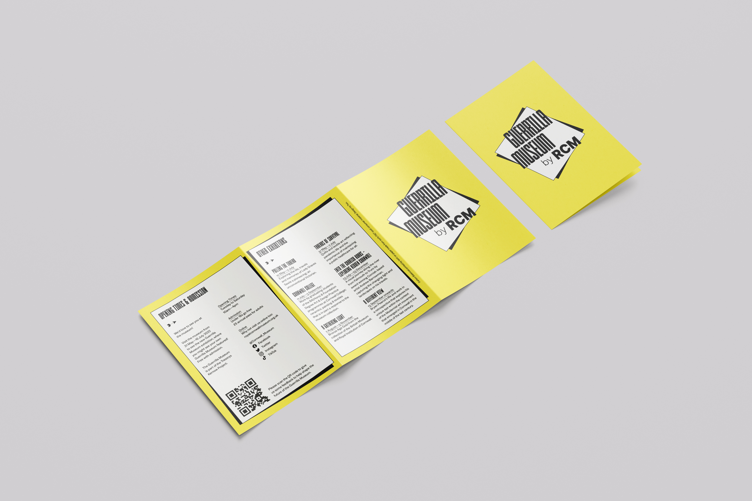 Identity and leaflet design for Guerrilla Museum at Royal Cornwall Museum, Truro, Cornwall, UK