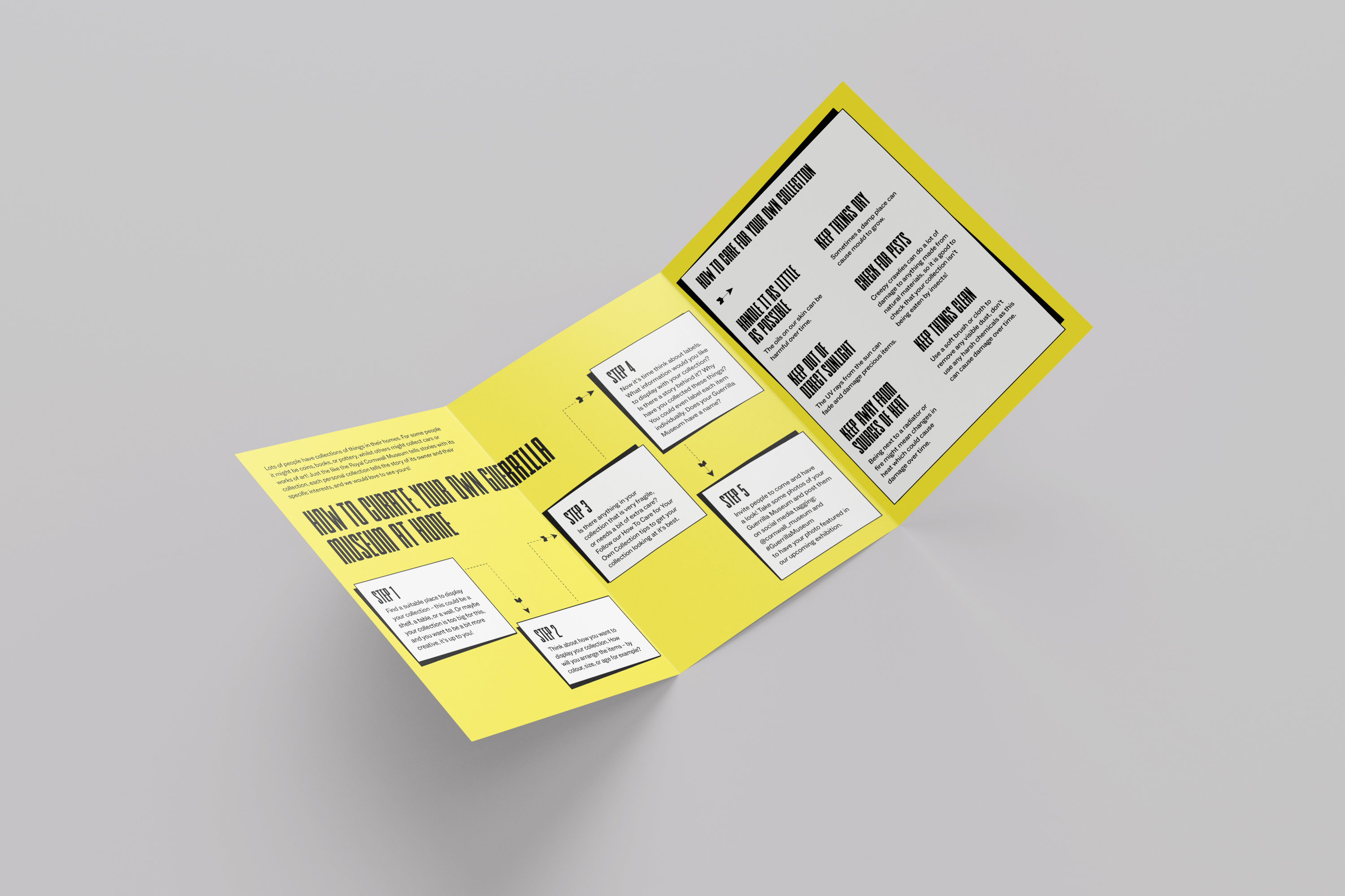 Identity and leaflet design for Guerrilla Museum at Royal Cornwall Museum, Truro, Cornwall, UK