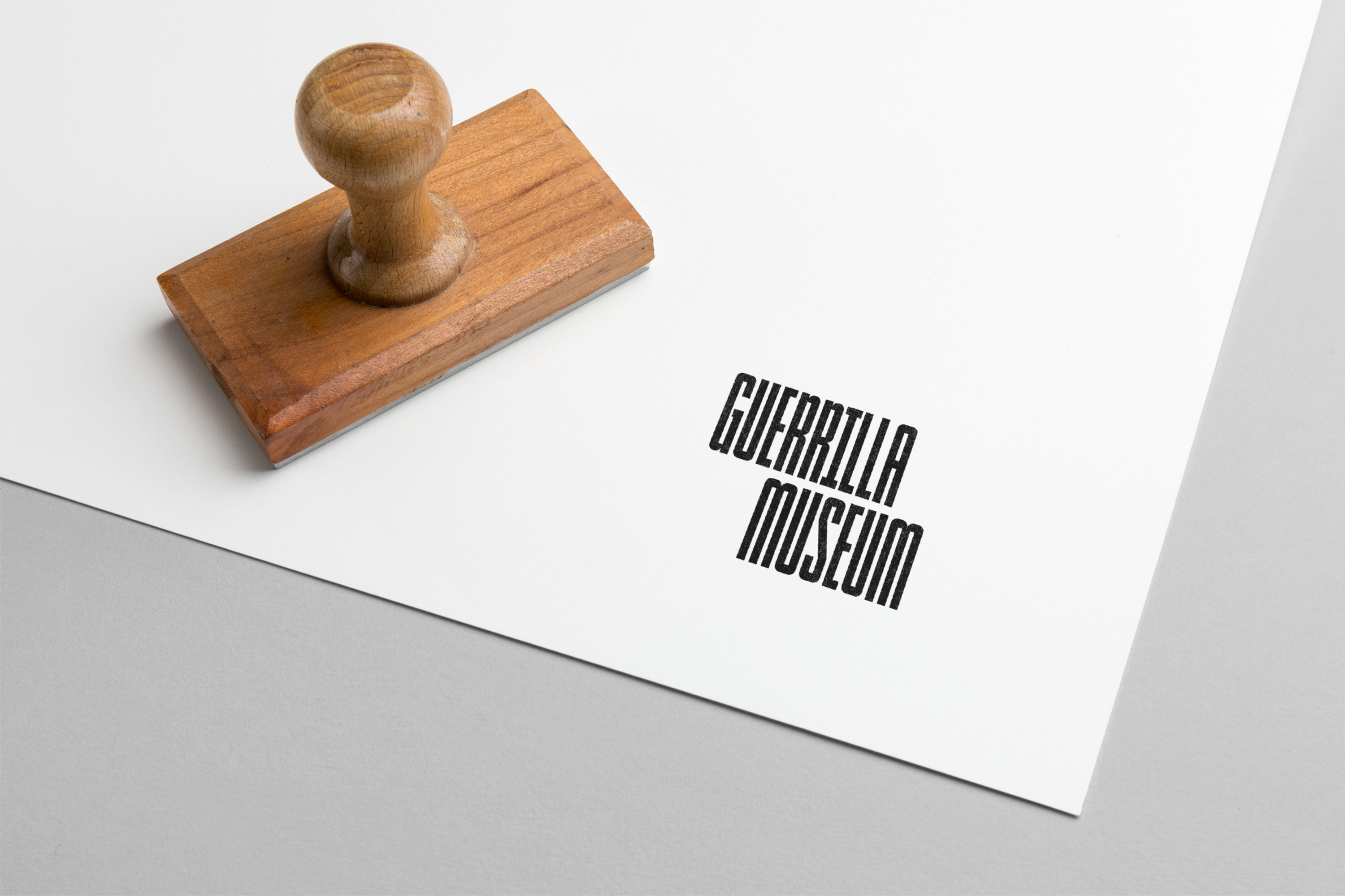Identity and rubber stamp design for Guerrilla Museum at Royal Cornwall Museum, Truro, Cornwall, UK