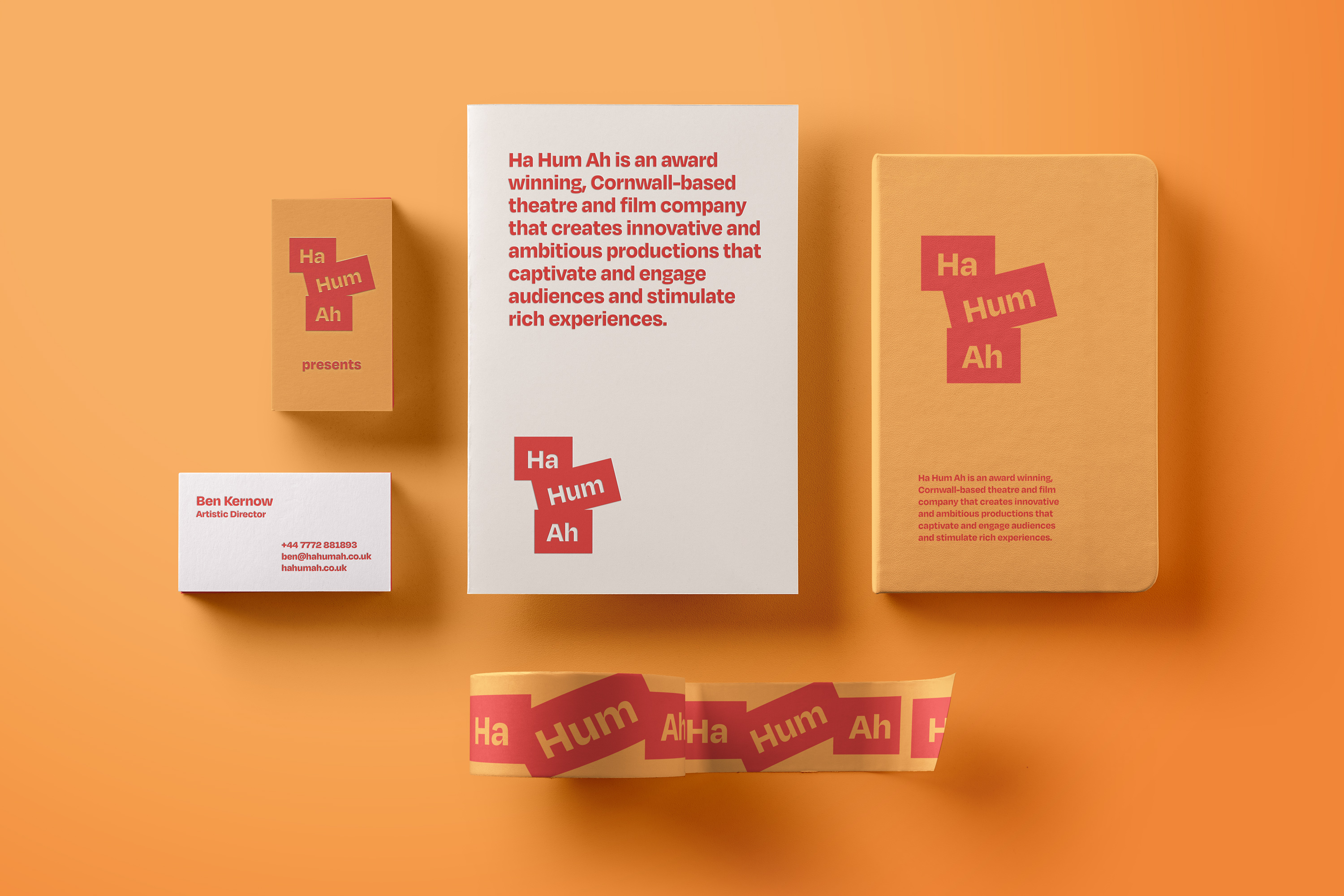 Brand identity design and visual communication design for the award-winning Cornwall-based theatre and film company Ha Hum Ah.