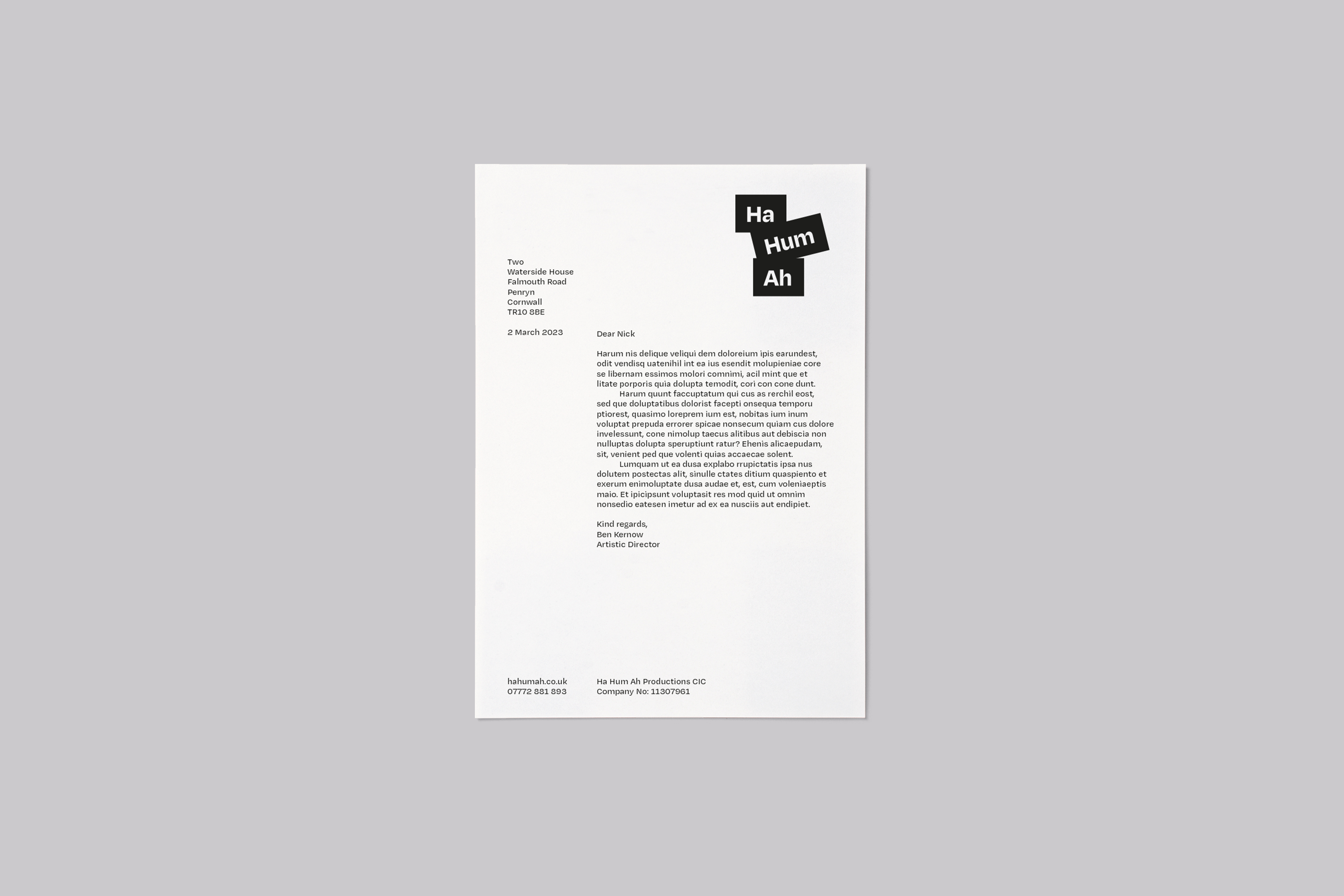 Brand identity design and visual communication design for the award-winning Cornwall-based theatre and film company Ha Hum Ah.