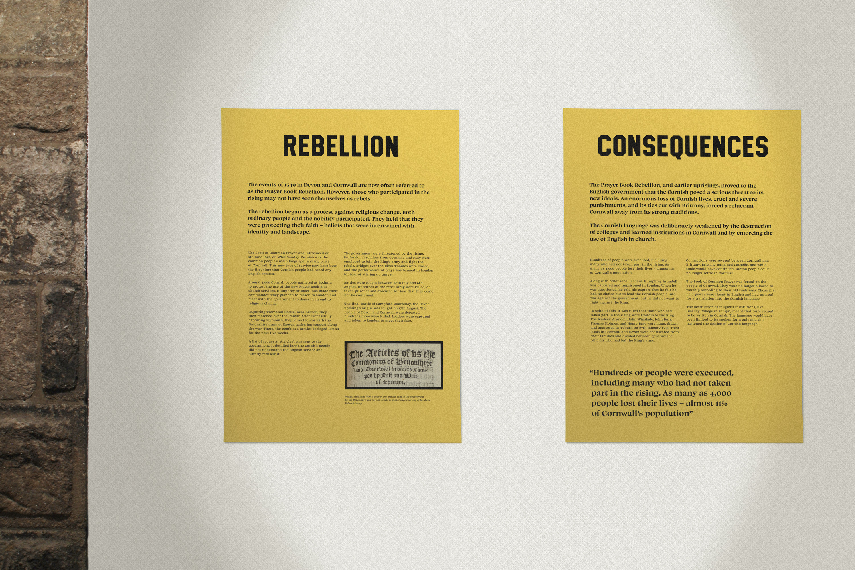Exhibition and interpretation design for Rebel Voices at Royal Cornwall Museum, in Truro, Cornwall