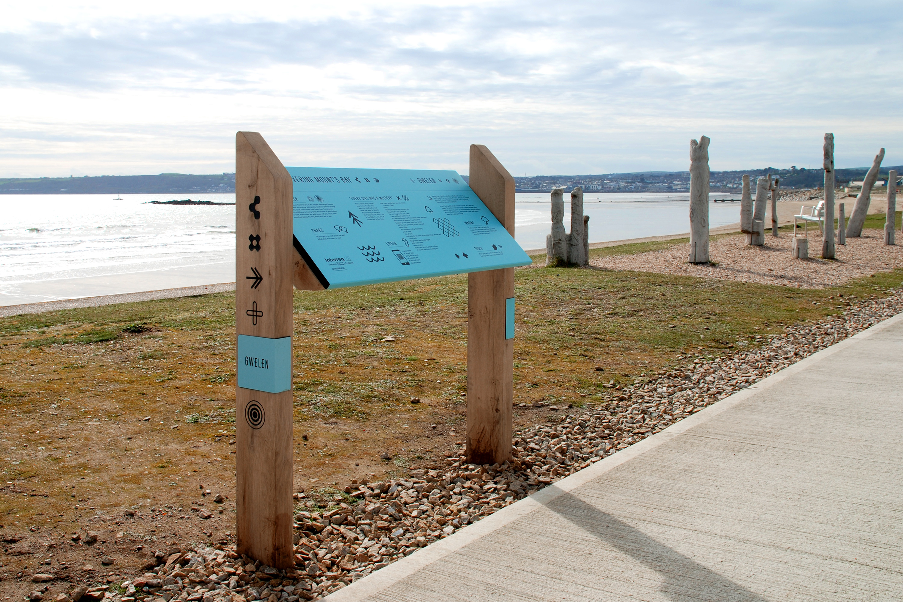 Interpretation design for Gwelen, a public artwork in Mount’s Bay, Cornwall, UK, by artist Emma Smith.