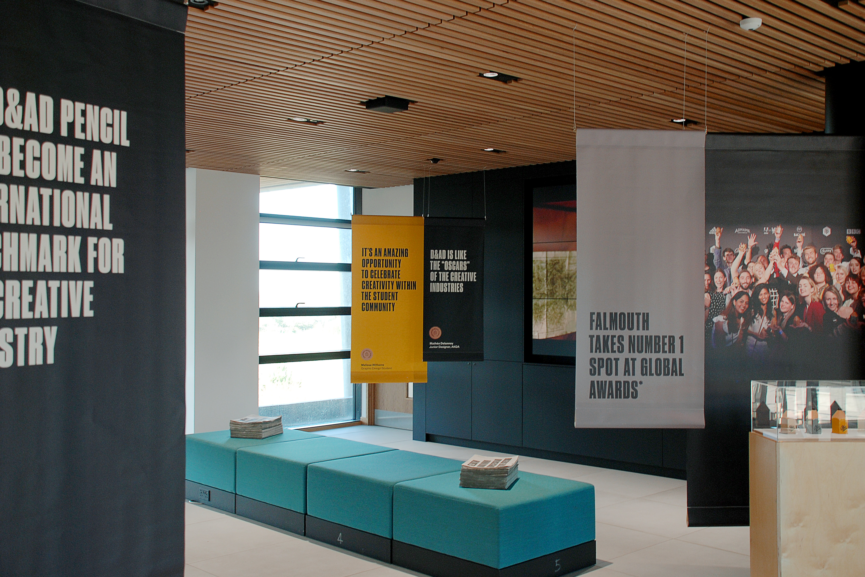 Exhibition design celebrating Falmouth’s achievements at D&AD New Blood