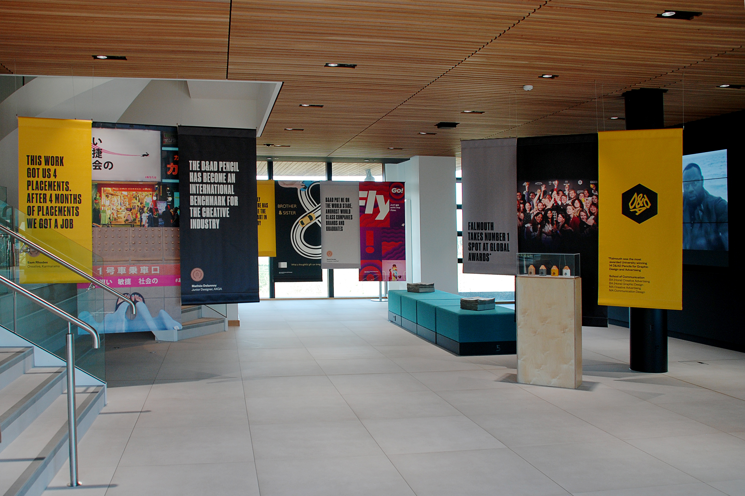 Exhibition design celebrating Falmouth’s achievements at D&AD New Blood