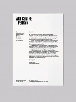 Brand identity design for Art Centre Penryn, a major new creative space for Cornwall